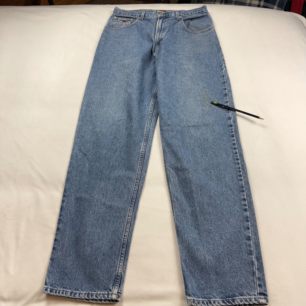 Tommy Jeans Mens 34x34 Straight Leg Blue Denim Vintage Flag Logo Medium Wash